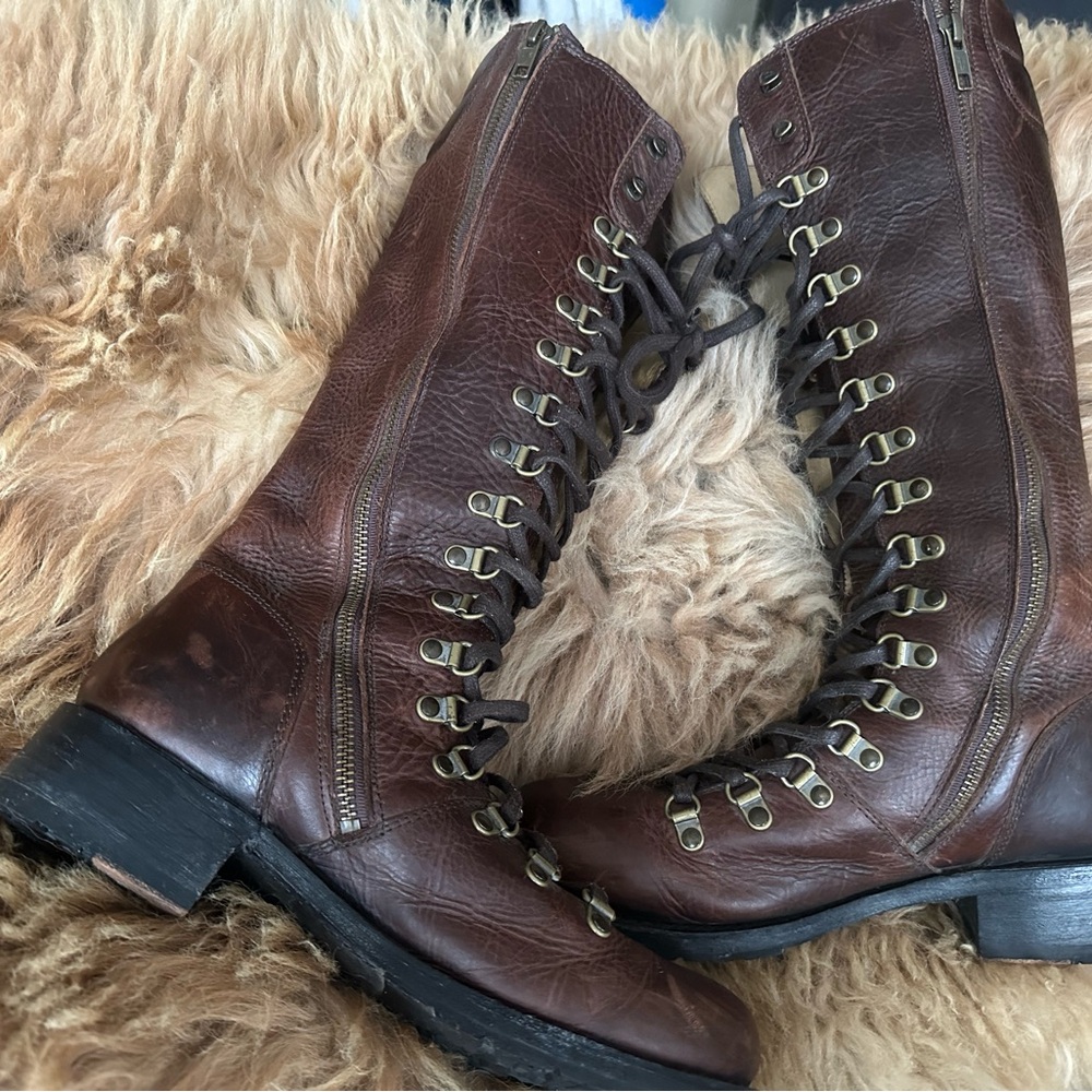 Frye Rogan Brown Lace-Up Knee-High Boots 9 Rare - Picture 2 of 15